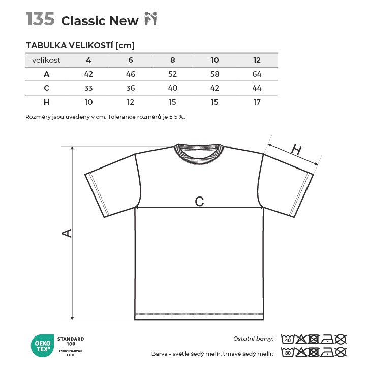 135 Classic New tričko dětské Tabulka velikostí